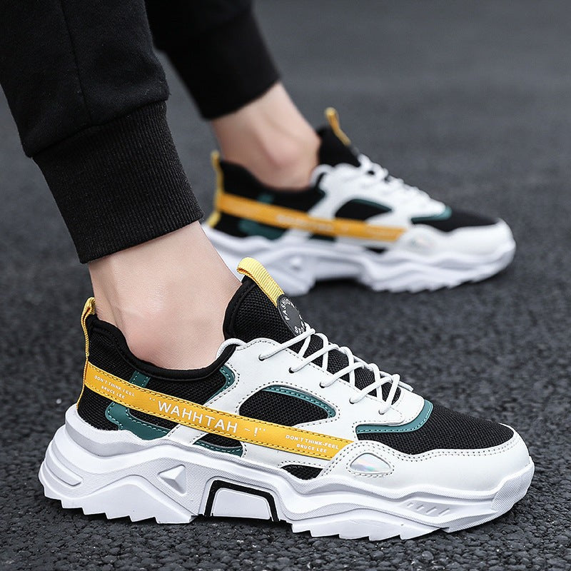 Men’s Casual Platform Sports Shoes Color Block Lace-Up Sneakers with PVC Rubber Sole Lightweight Design