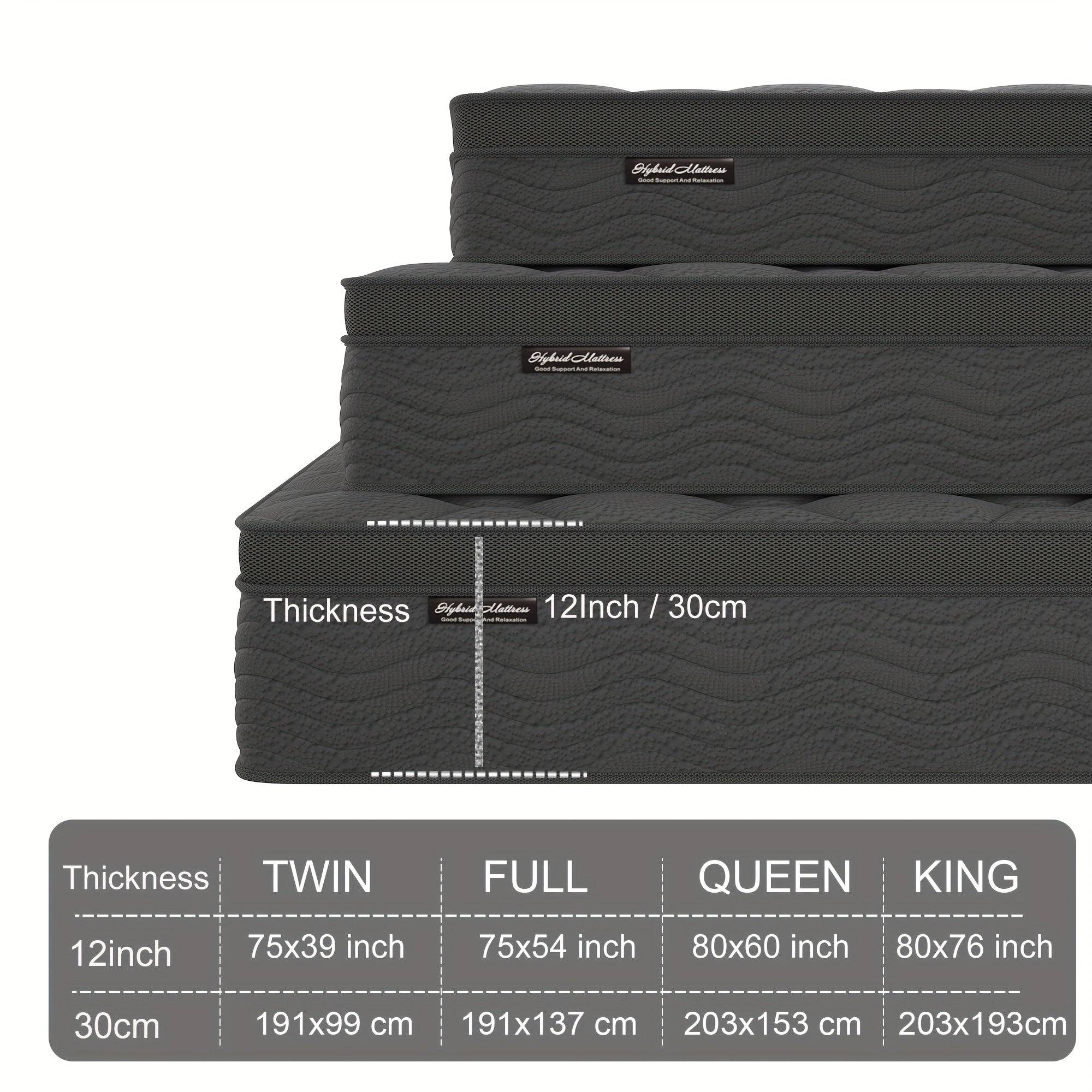 0/12 Inch Memory Foam Mattress Full or Queen Size with Pocket Springs Medium Firm Ergonomic Design & Grey Quilted Cover for Luxurious Home Comfort