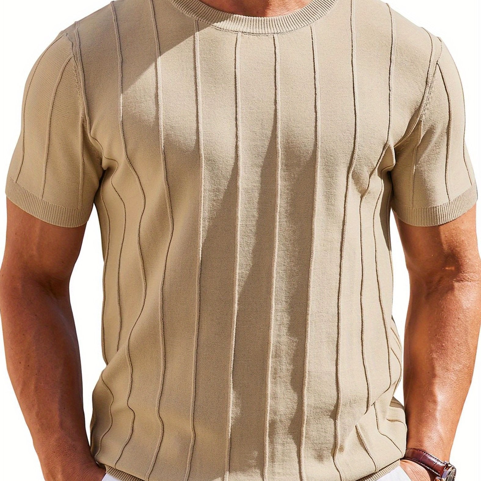 Men’s Casual Crew Neck T-Shirt 100% Viscose Knit Short Sleeve Ribbed Pullover Solid Color Medium Stretch Summer Top