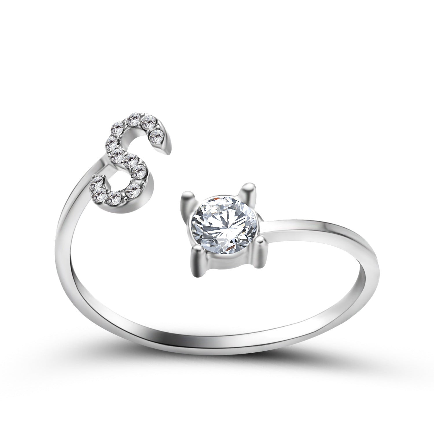 Anillo de letra ajustable con circonitas y diseño inicial de 26 para mujer
