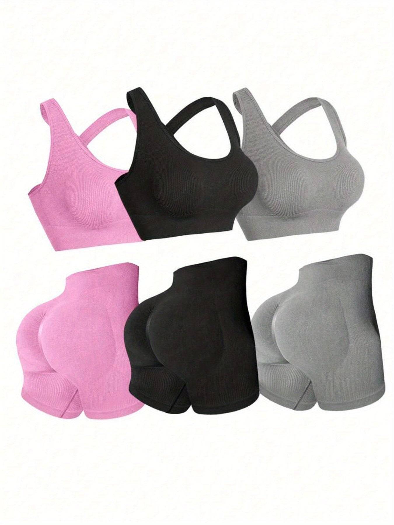 3-Piece Women’s Seamless Sportswear Set with See-Through Back Bra & High-Stretch Shorts, Tight Fit for Training & Fitness