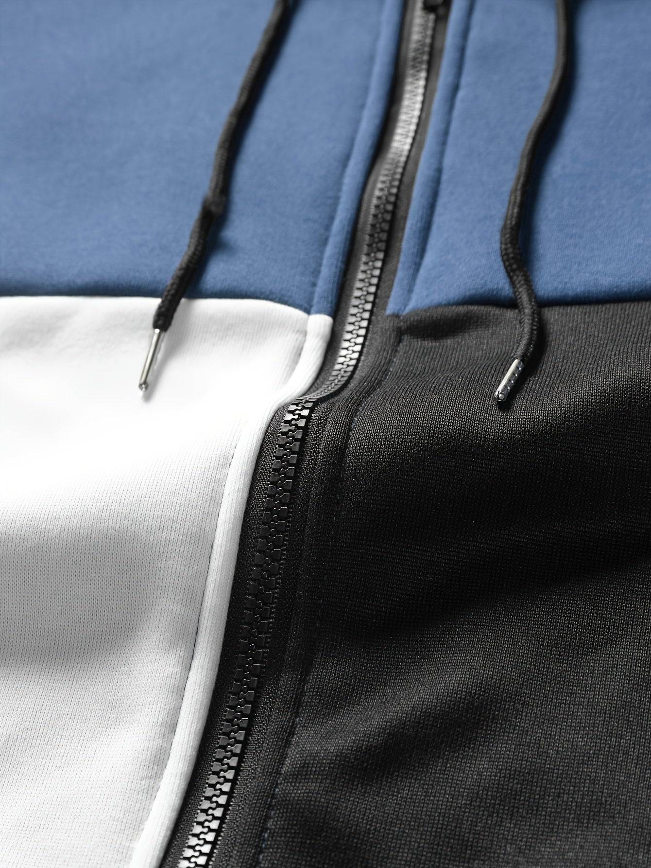 Men's Two-Piece Tracksuit, Contrast Zipper Hoodie with Long Sleeves and Drawstring Pants, Casual Outfit for Outdoor Wear