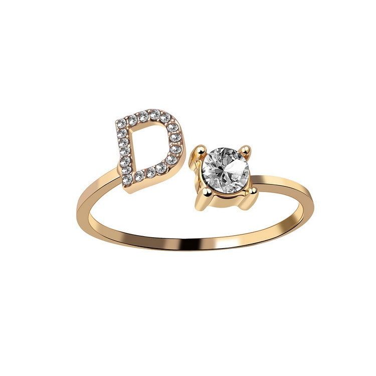 Adjustable Letter Ring with Zircon 26 Initial Design Women