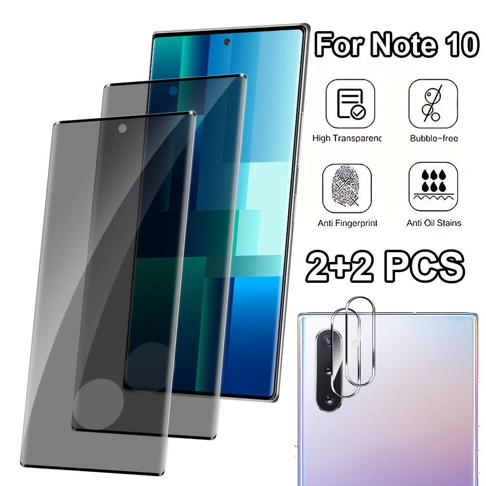2+2 Pack Privacy Tempered Glass Screen Protectors for Samsung Galaxy S10–S25 and Note10/20 Series, 3D Full Coverage, Scratch-Resistant, Fingerprint Unlock