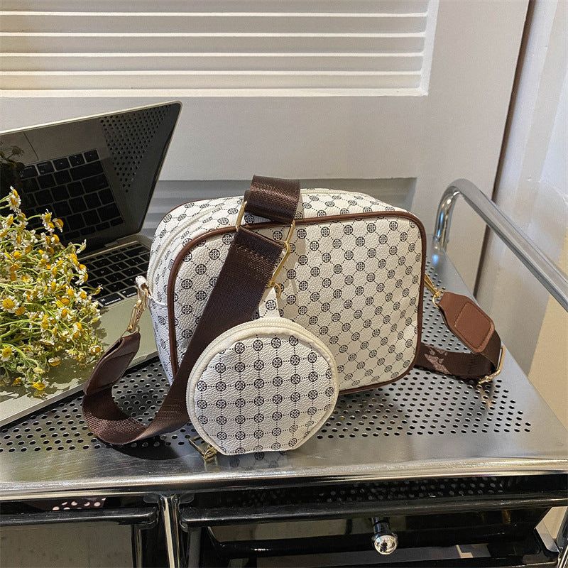 Women’s Vintage Crossbody Bag PU Leather Plaid Shoulder Handbag with Small Square Purse Set