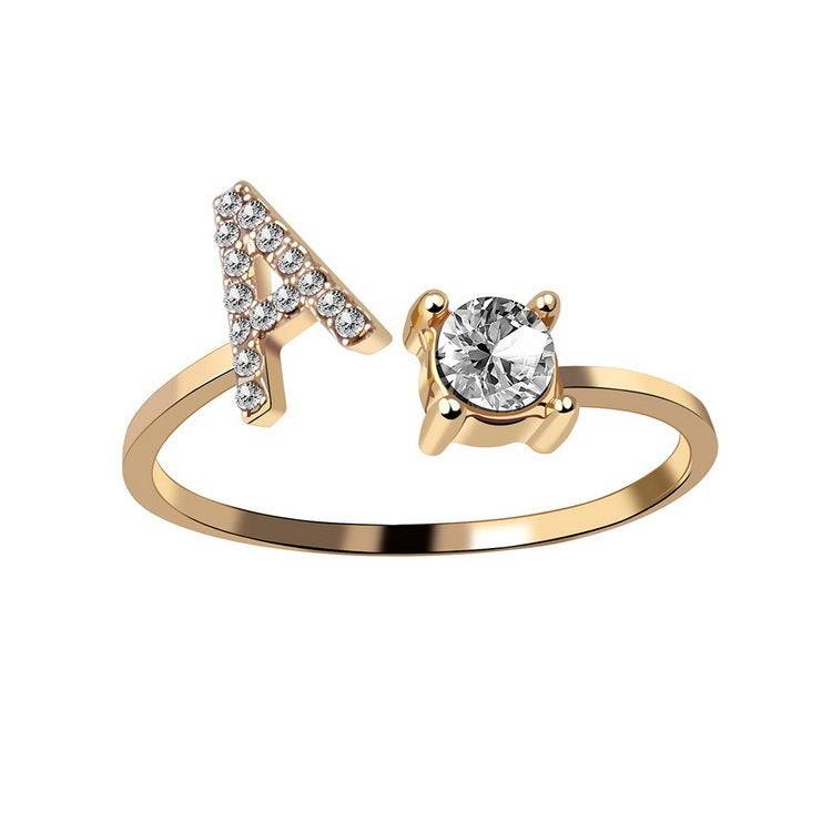 Adjustable Letter Ring with Zircon 26 Initial Design Women