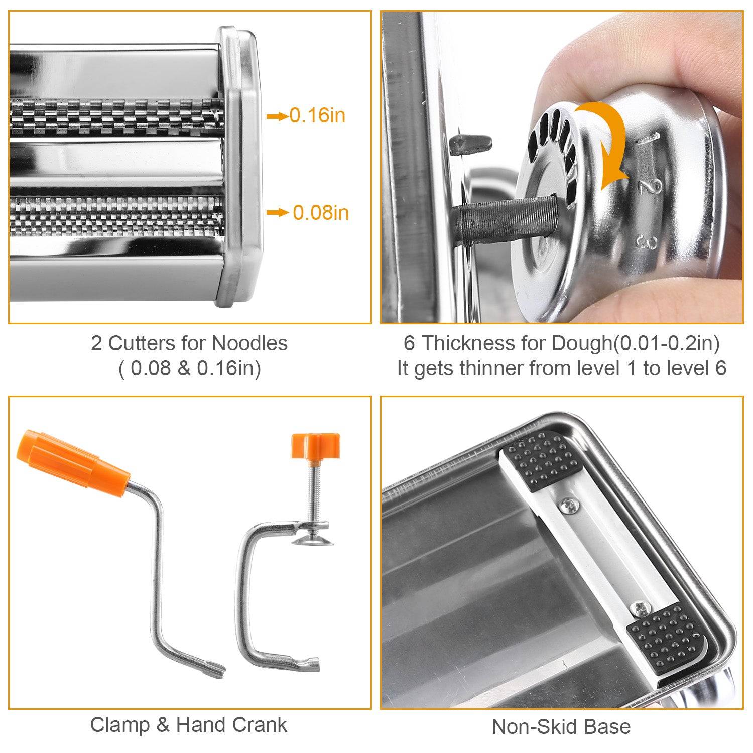 Stainless Steel Pasta Maker Adjustable Settings