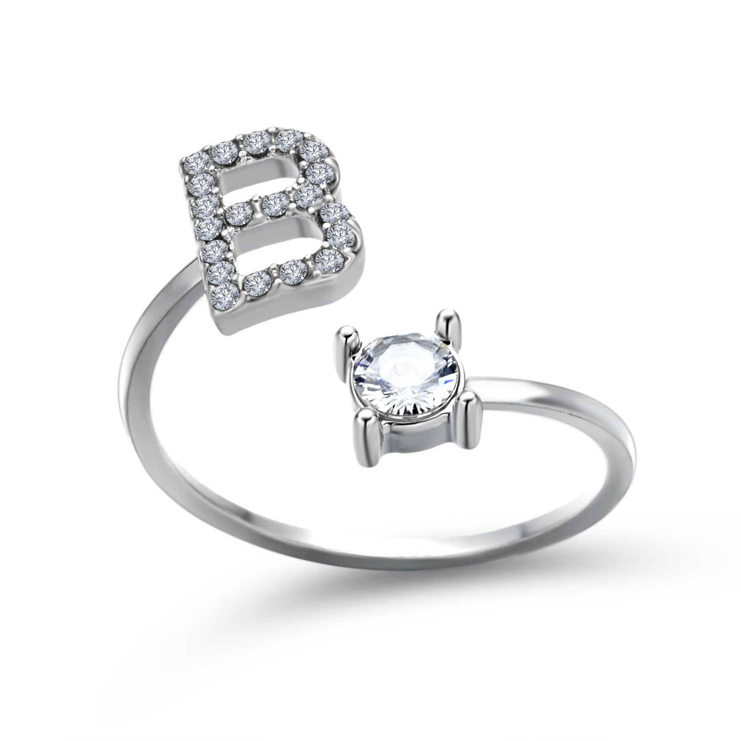 Anillo de letra ajustable con circonitas y diseño inicial de 26 para mujer