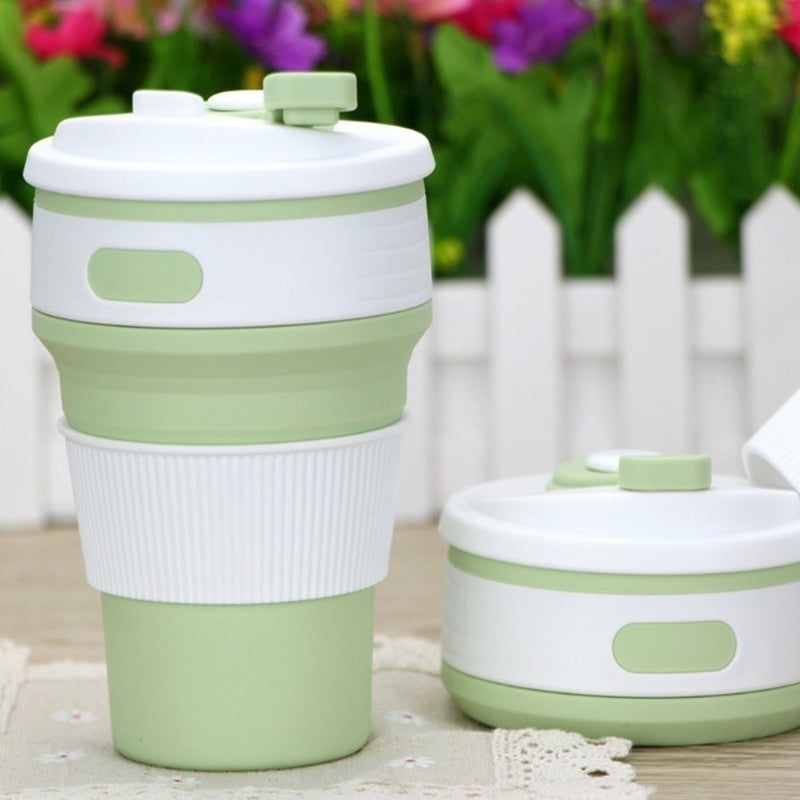 Collapsible Silicone Travel Cup 350ml BPA-Free Folding Coffee Mug with Leak-Proof Lid and Handle