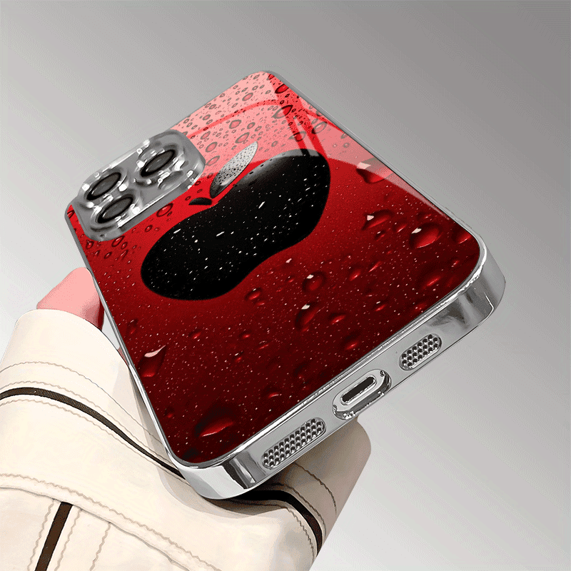 Lucky Red Water Drop Phone Case with Apple Pattern Shockproof Protective Cover for iPhone 7 Plus–16 Pro Max, XR, XS & X Models