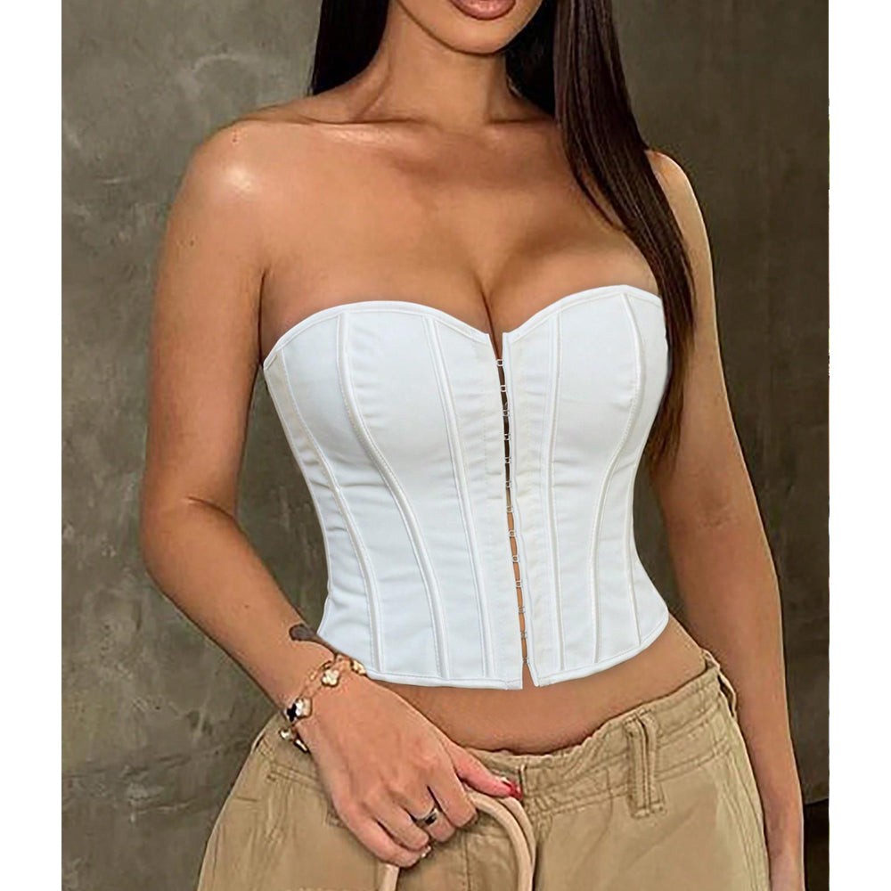 Strapless Corset Top Lace Up Backless Crop