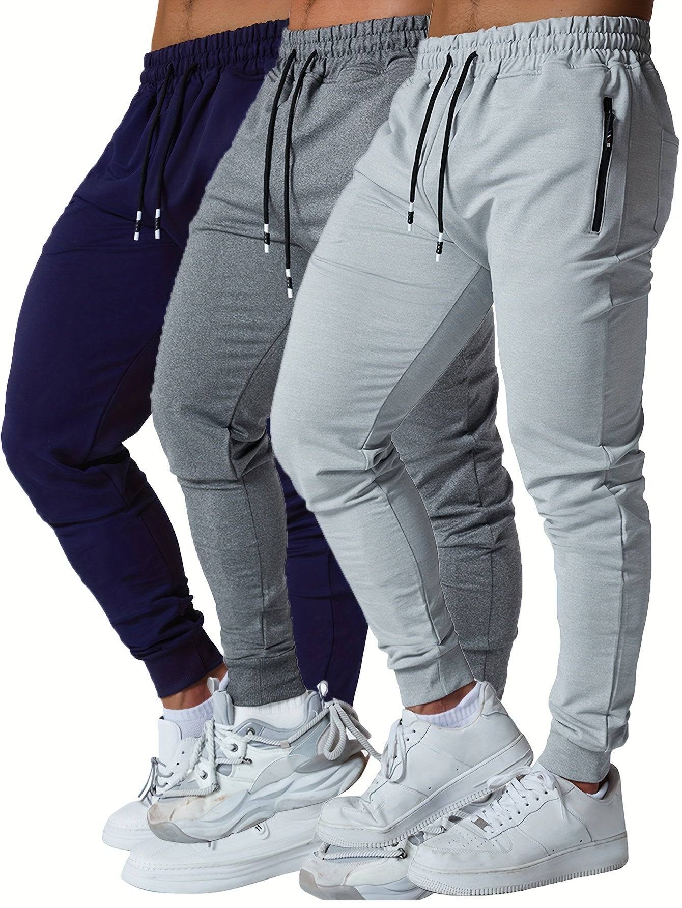 3-Pack Men’s Athletic Jogger Pants Tapered Sweatpants with Zipper Pockets for Workout, Running & Jogging