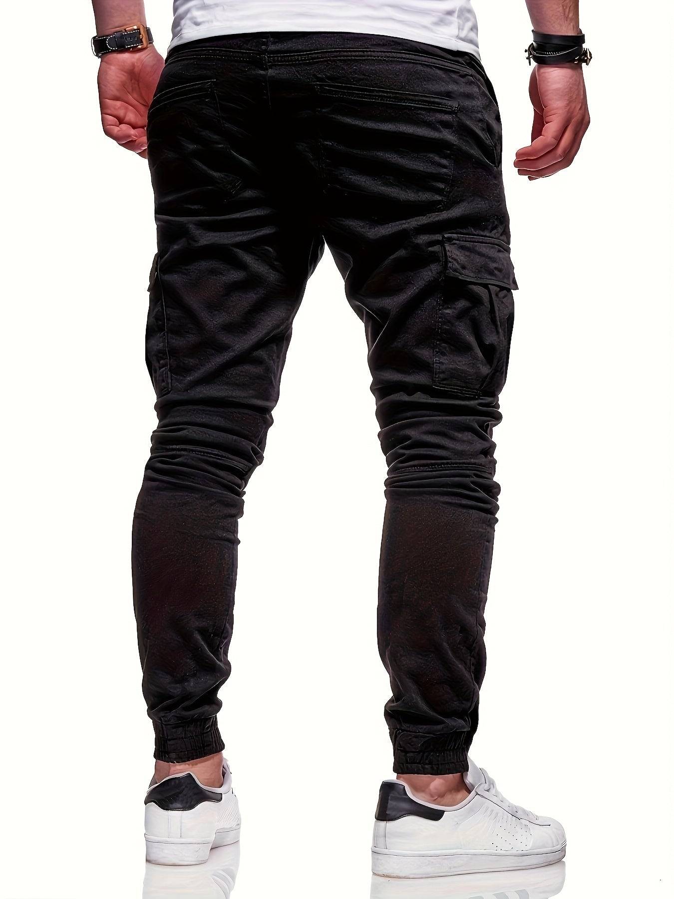 Men’s Cotton Joggers 2-Pack – Elastic Waist, Side Pockets, Solid Color for Spring/Autumn