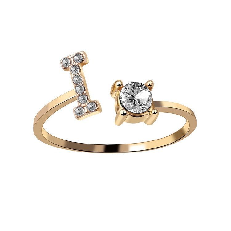 Adjustable Letter Ring with Zircon 26 Initial Design Women