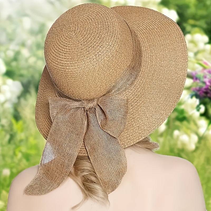 2-Pack Women’s Beach Set – Khaki Sun Hat & Woven Shoulder Bag for Summer Vacations