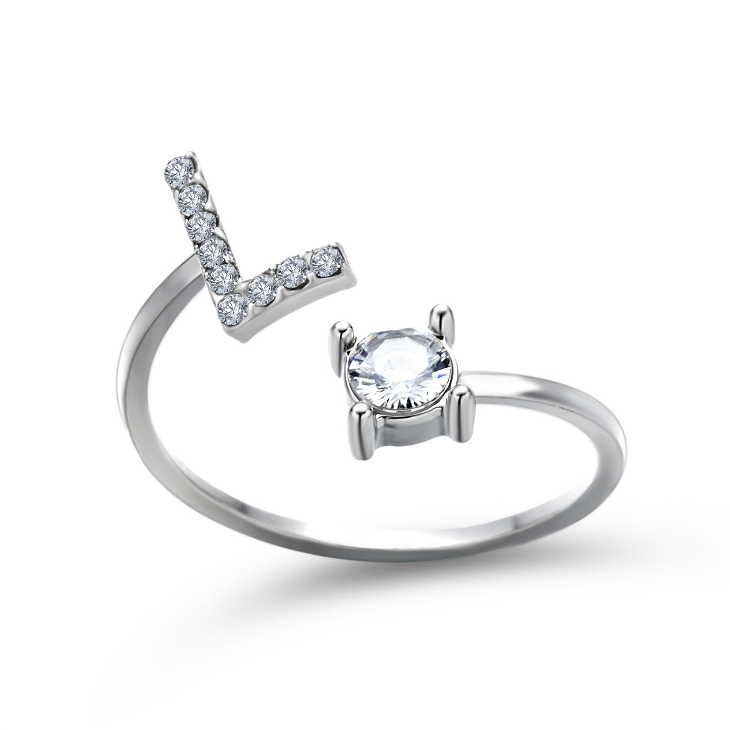 Anillo de letra ajustable con circonitas y diseño inicial de 26 para mujer
