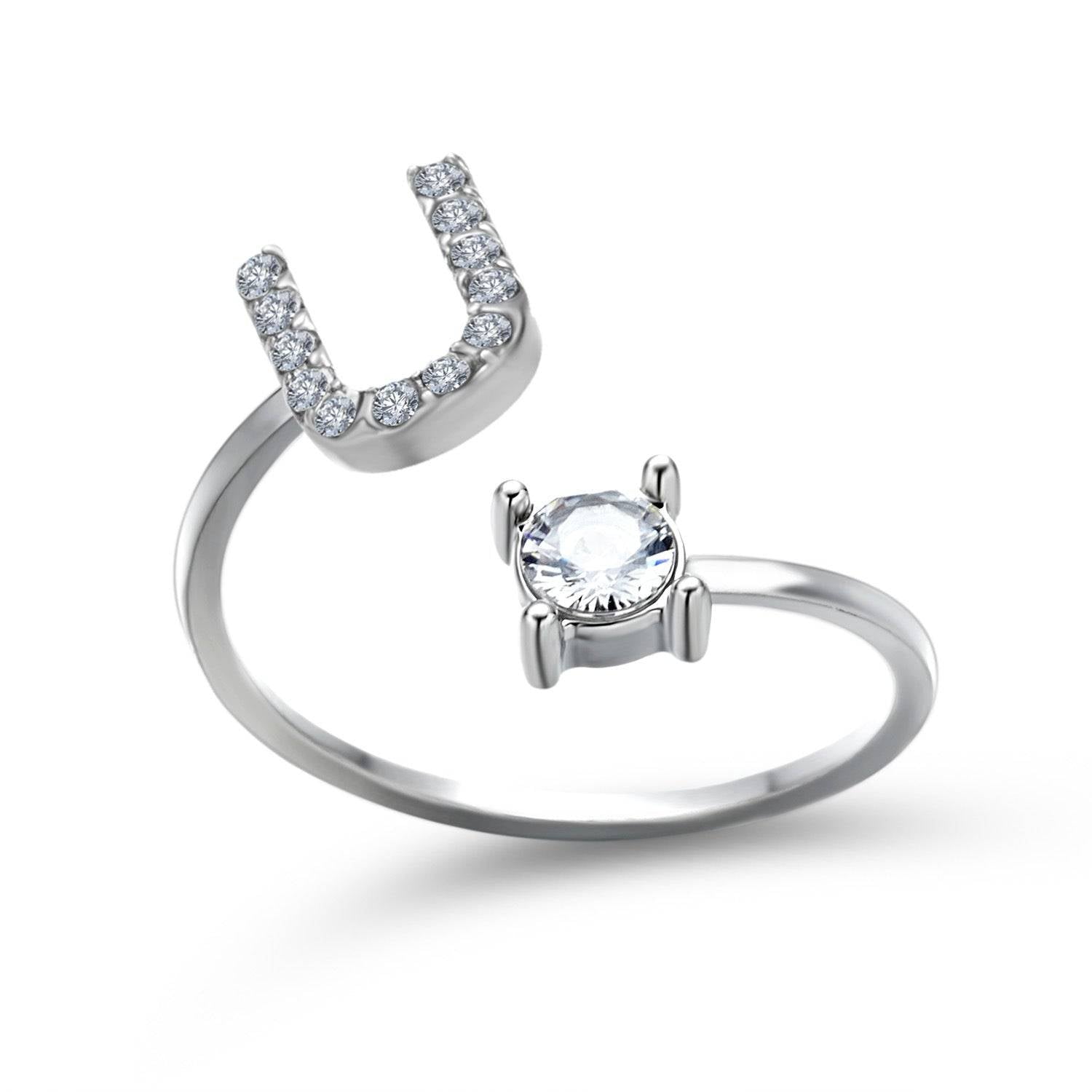 Adjustable Letter Ring with Zircon 26 Initial Design Women