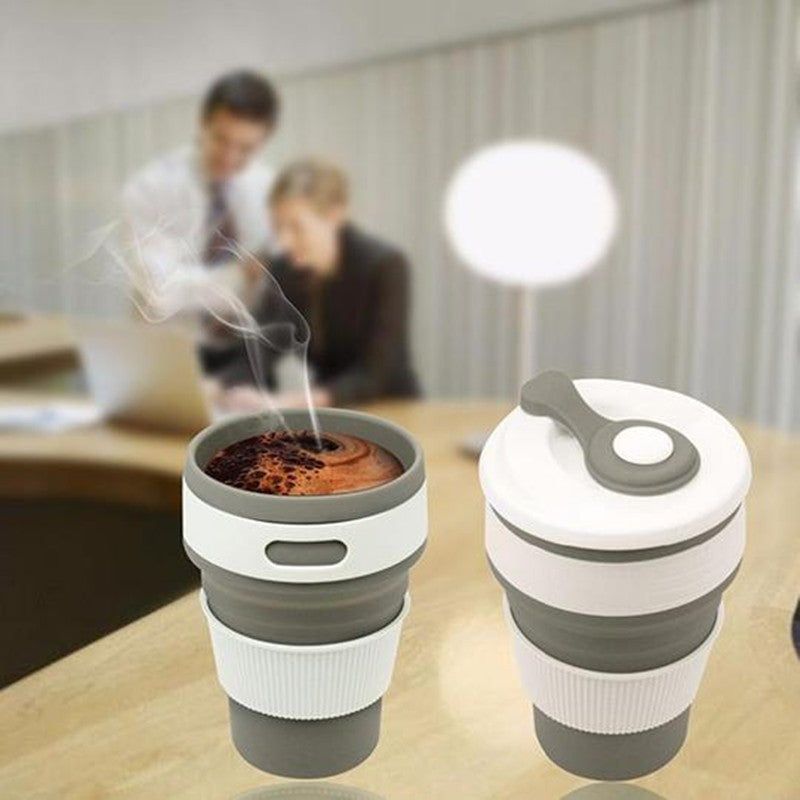Collapsible Silicone Travel Cup 350ml BPA-Free Folding Coffee Mug with Leak-Proof Lid and Handle