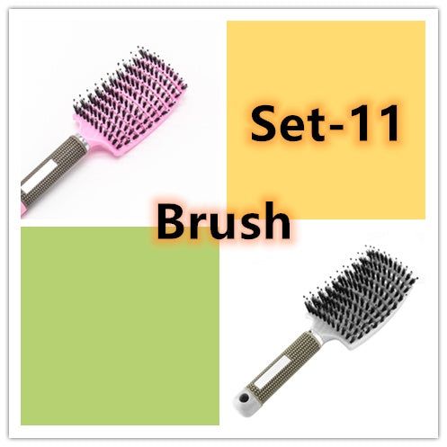 Bristle and Nylon Hair Brush with Massage and Soft Handle