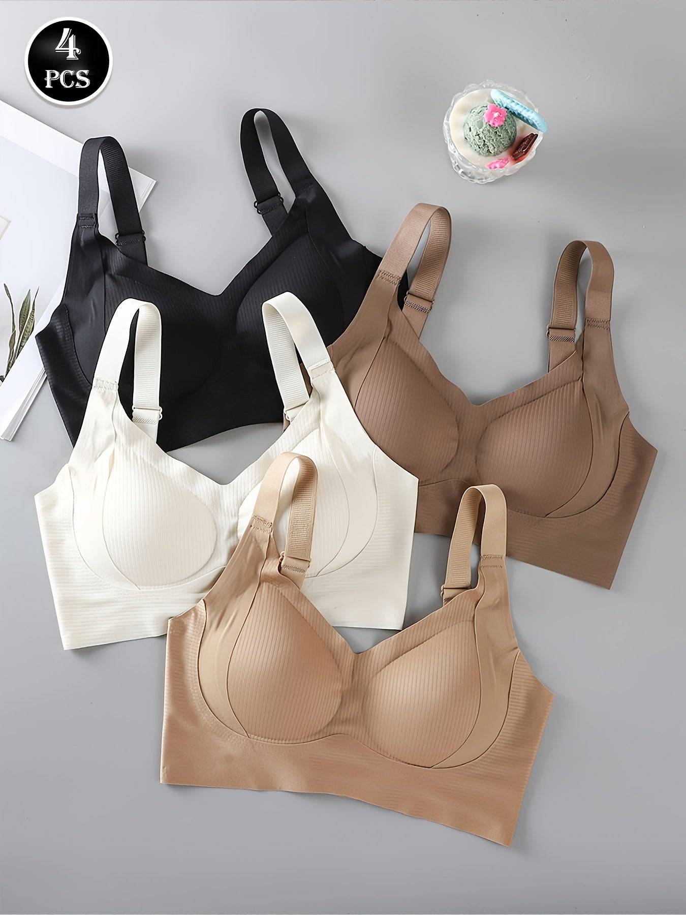 4-Pack Women’s Seamless Wire-Free Bras, Comfortable Breathable Design with Back Lift & Wide Adjustable Straps, High-Elastic Daily Bra Set