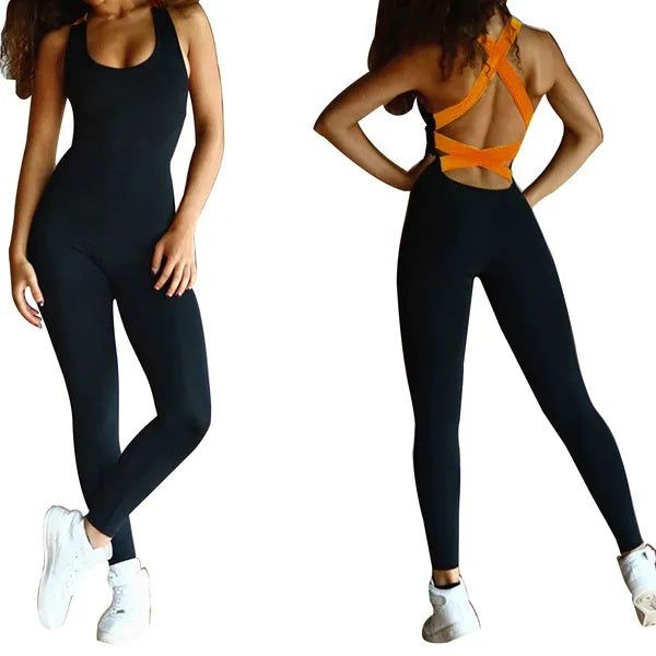 Sleeveless Stretch Jumpsuit Strapped Back Yoga Fit