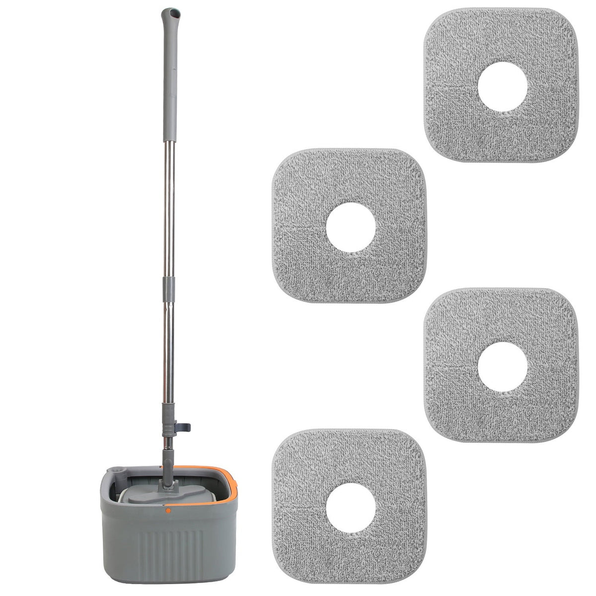 Spin Mop with Dual Compartment Bucket and Microfiber Pads