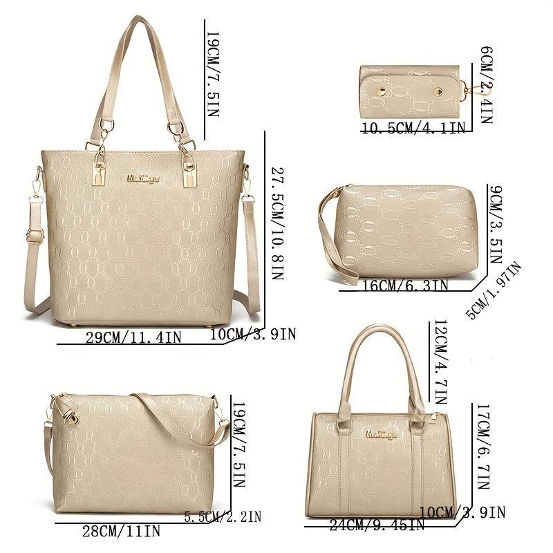 Women’s 5-Piece Handbag Set – Synthetic Leather Tote, Satchel, Crossbody, Shoulder Bag & Wallet