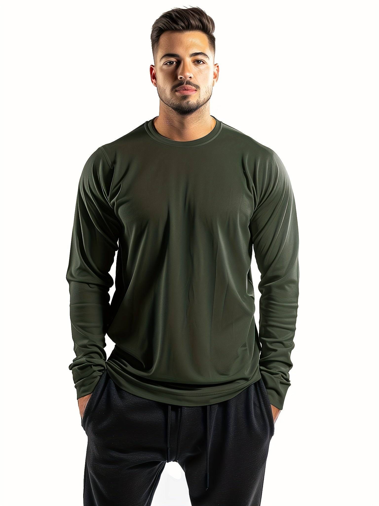 Men’s 5-Pack Long Sleeve Crew Neck T-Shirts Solid Color Quick-Dry Moisture-Wicking Sun Protection Tops for Outdoor & Fitness