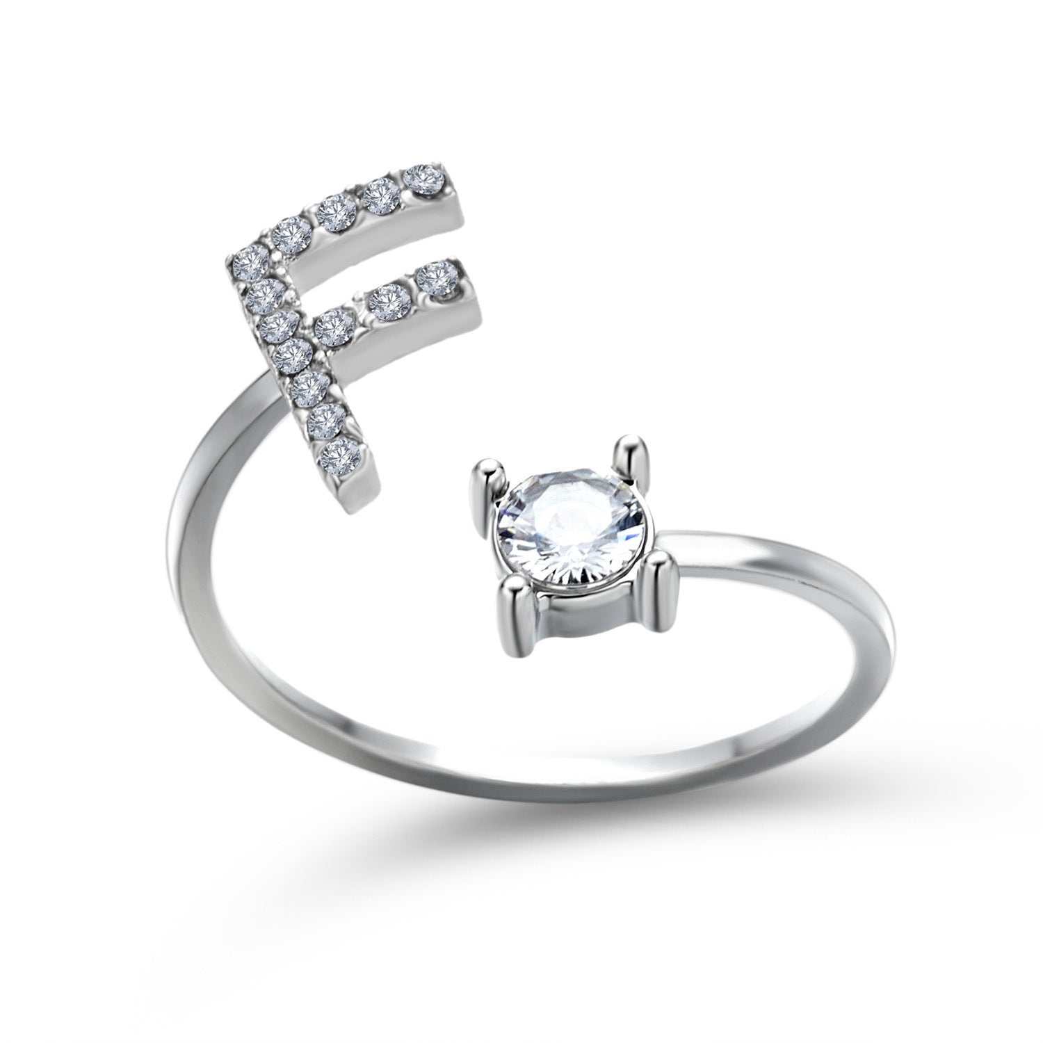 Anillo de letra ajustable con circonitas y diseño inicial de 26 para mujer
