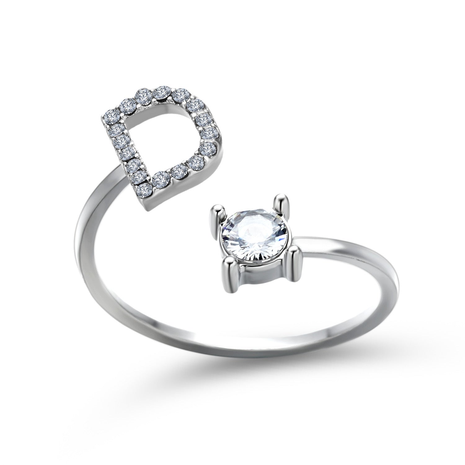 Anillo de letra ajustable con circonitas y diseño inicial de 26 para mujer