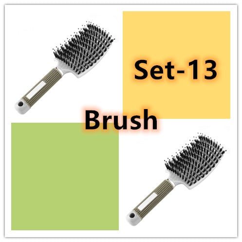 Bristle and Nylon Hair Brush with Massage and Soft Handle