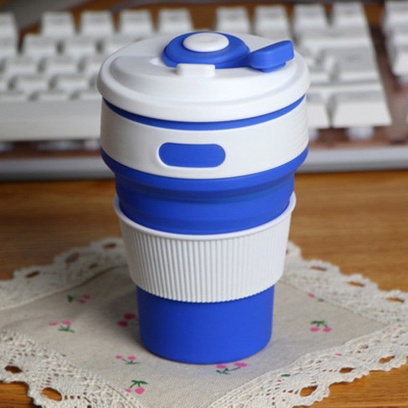 Collapsible Silicone Travel Cup 350ml BPA-Free Folding Coffee Mug with Leak-Proof Lid and Handle