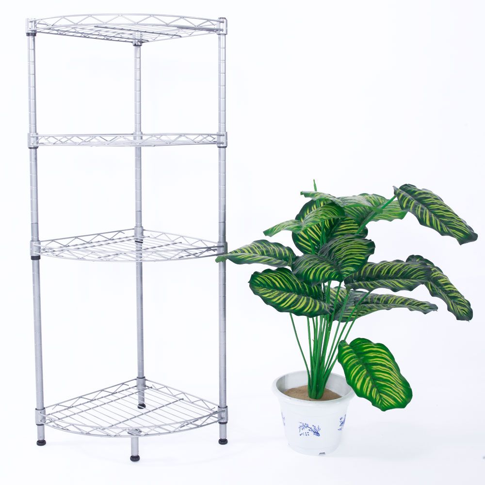 4 Tier Metal Corner Shelve Space Saving Storage Unit