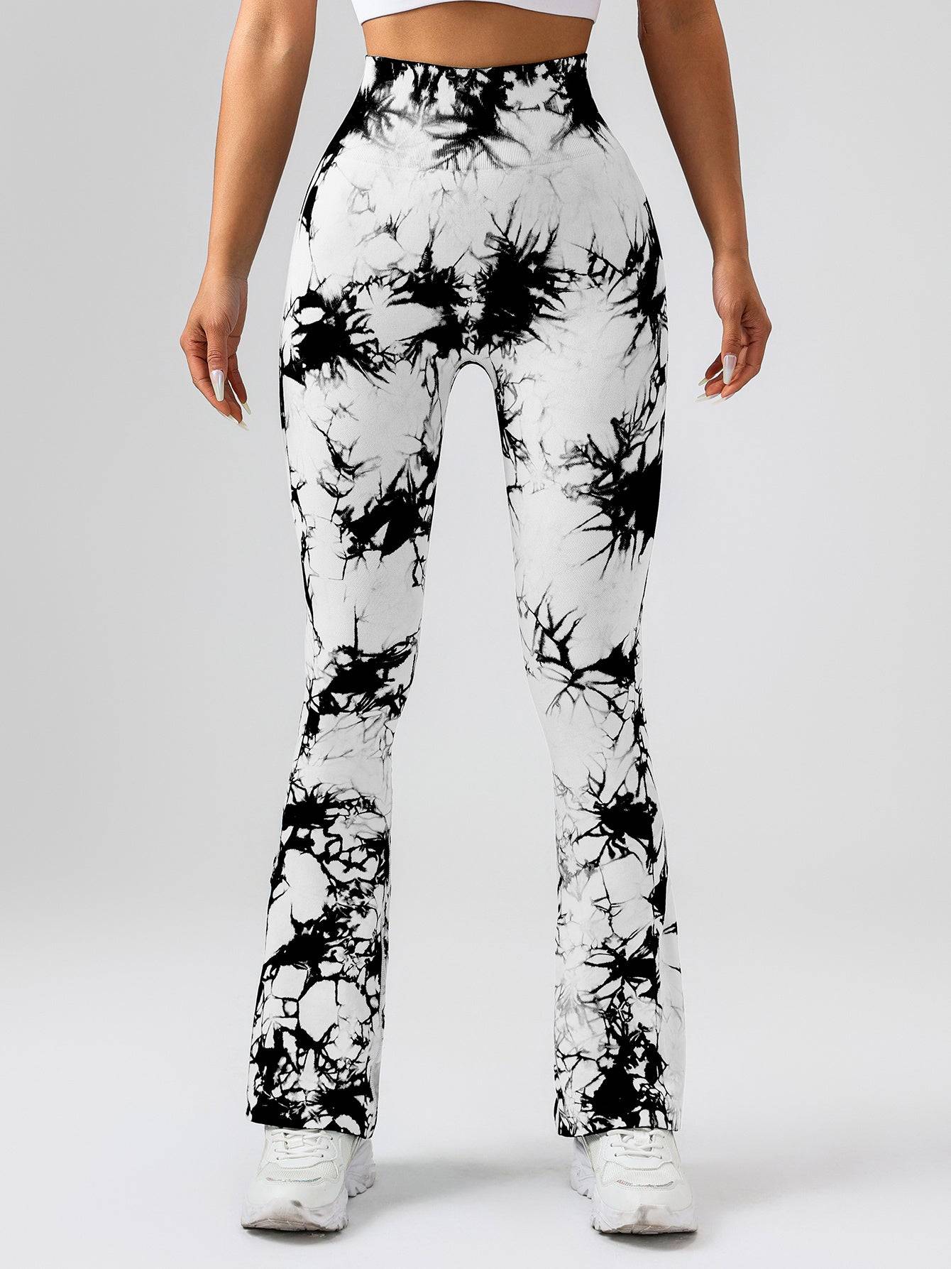 Womens High Waist Tie Dye Flare Leggings with Tummy Control