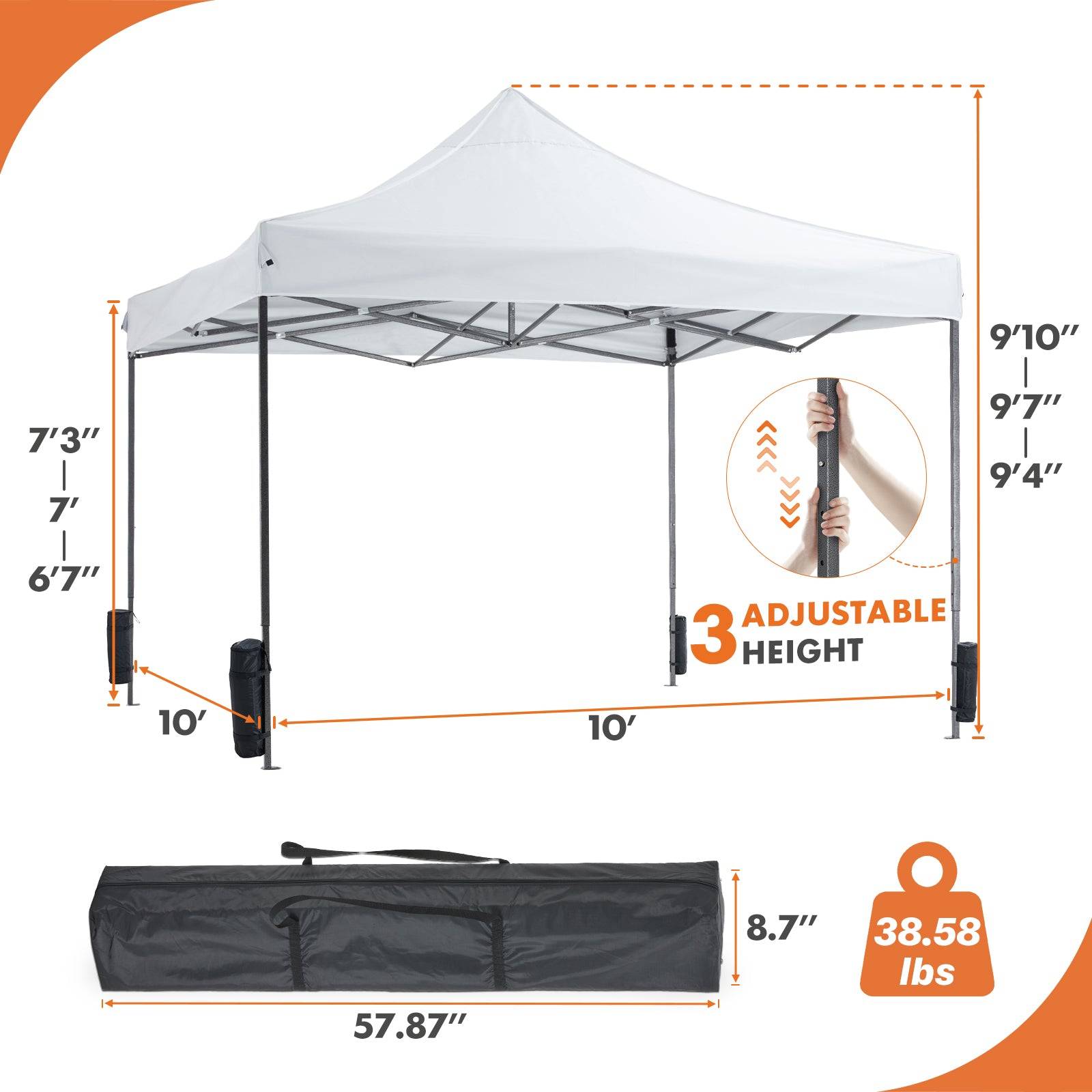 Pop Out Tent 10x10 UV Resistant Adjustable Portable Canopy