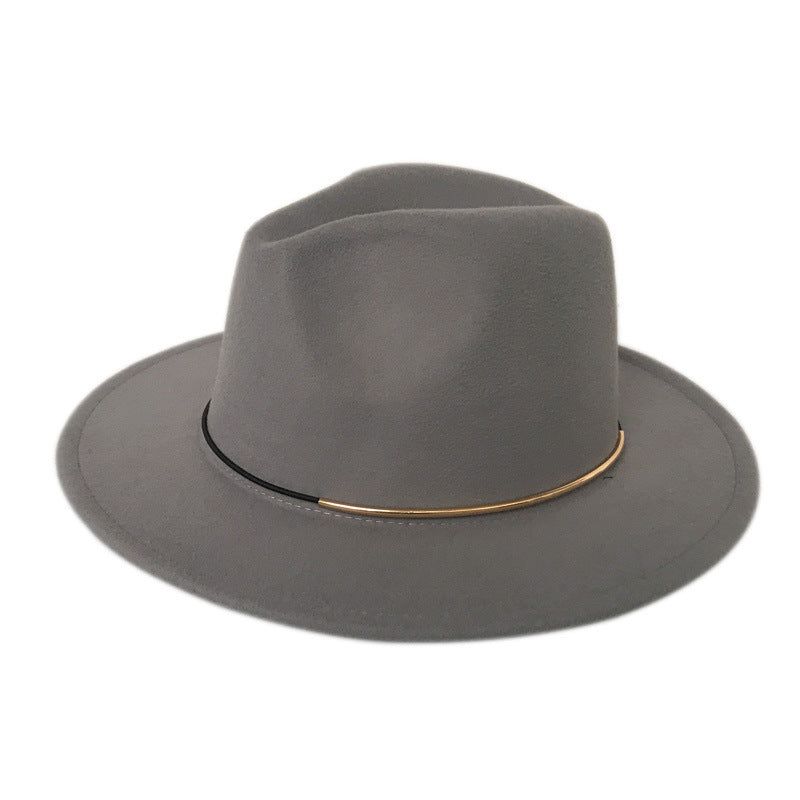 Women’s Wool Felt Jazz Hat Wide Brim Gold Buckle Design Autumn Winter Fashion Top Hat