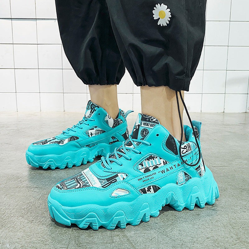 Men’s High-Top Board Shoes Thick Sole PU Insole Lace-Up Casual Sports Sneakers