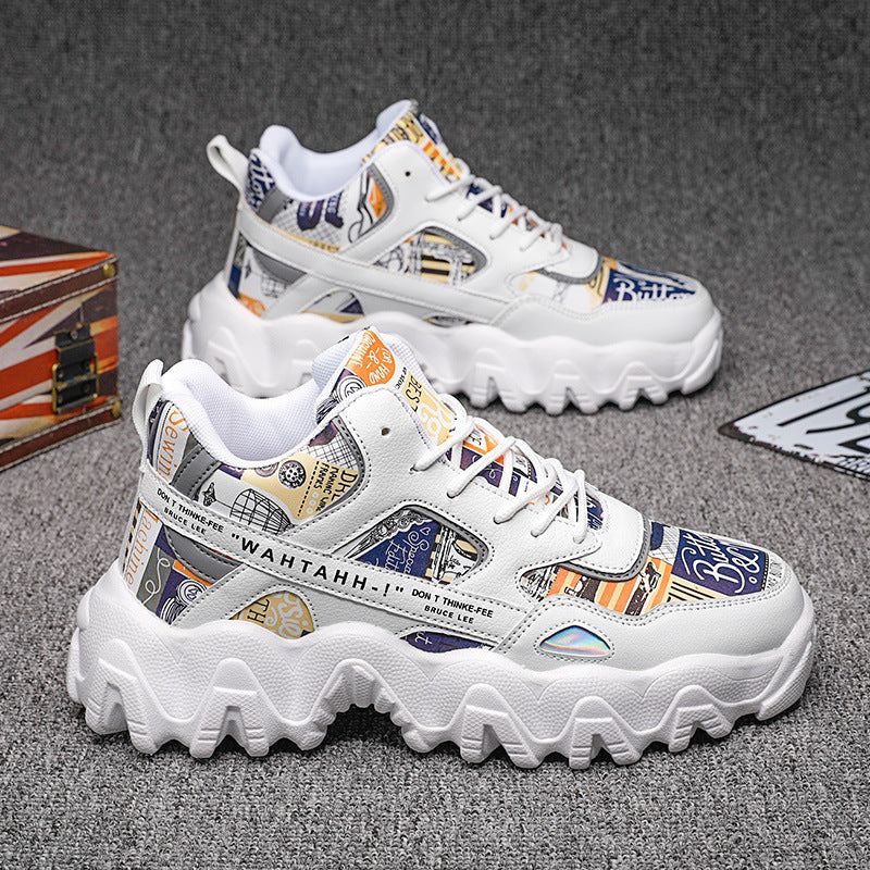 Men’s High-Top Board Shoes Thick Sole PU Insole Lace-Up Casual Sports Sneakers
