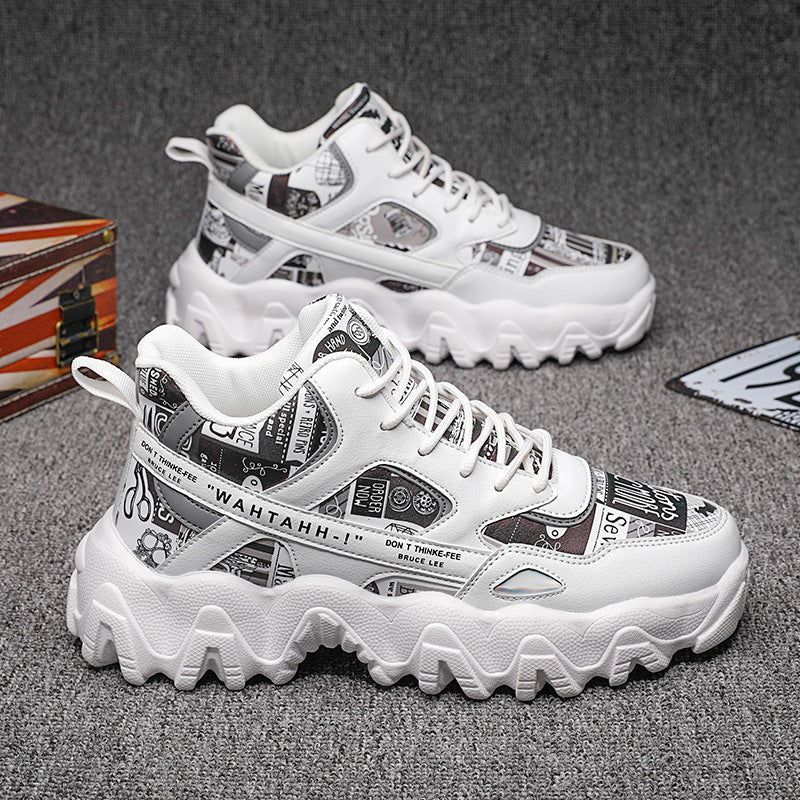Men’s High-Top Board Shoes Thick Sole PU Insole Lace-Up Casual Sports Sneakers