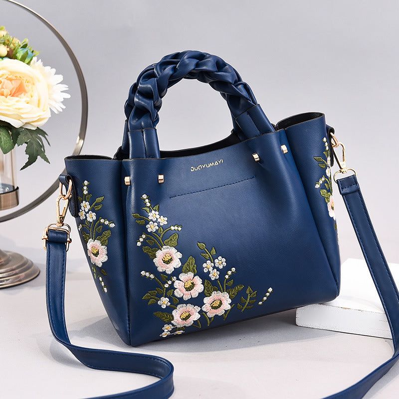 Women’s Medium PU Leather Handbag with Drawstring Closure, Color Stitch Detail, Crossbody Strap
