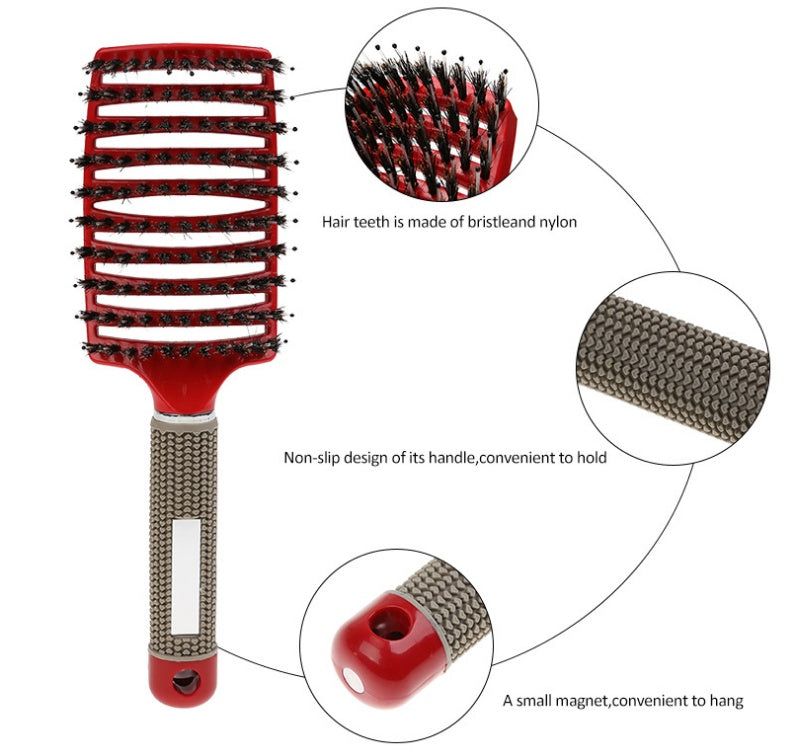 Bristle and Nylon Hair Brush with Massage and Soft Handle