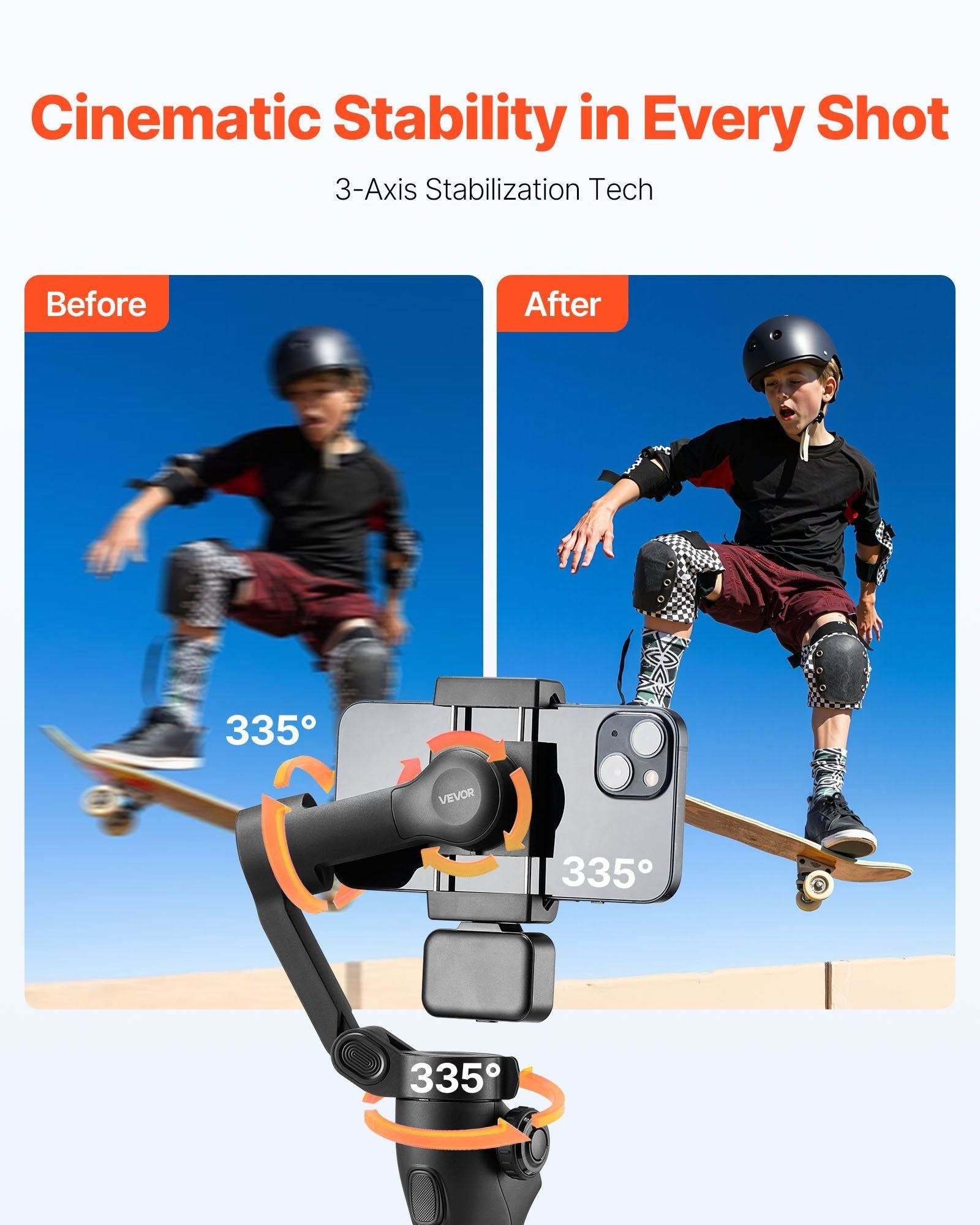 Phone Gimbal 3 Axis Stabilizer with Adjustable Fill Light