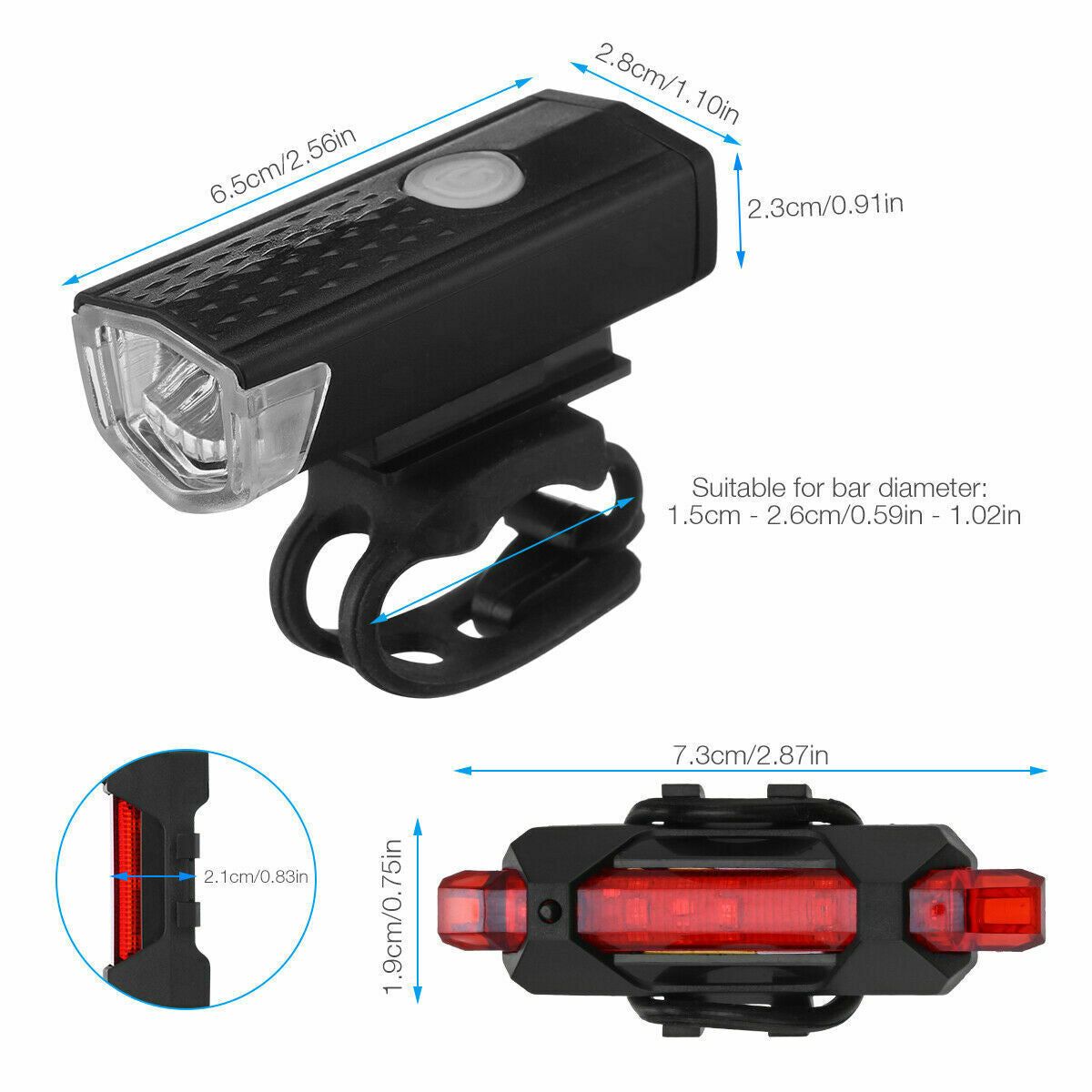 USB Rechargeable Bike Lights Set With Front And Rear LED