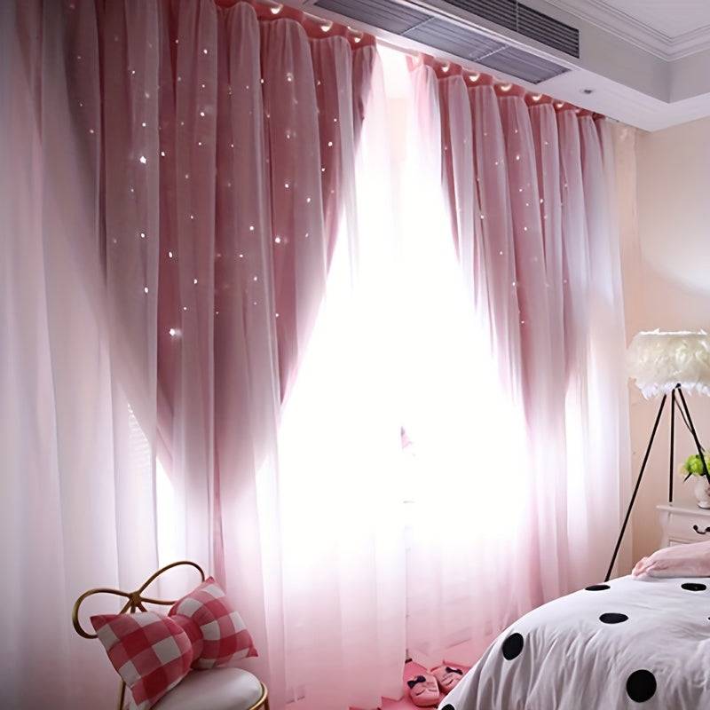 Blackout Star Cutout Curtain Panel 100% Polyester, Double Layer Grommet Top, 39x79in Modern Drapes for Living Room & Bedroom