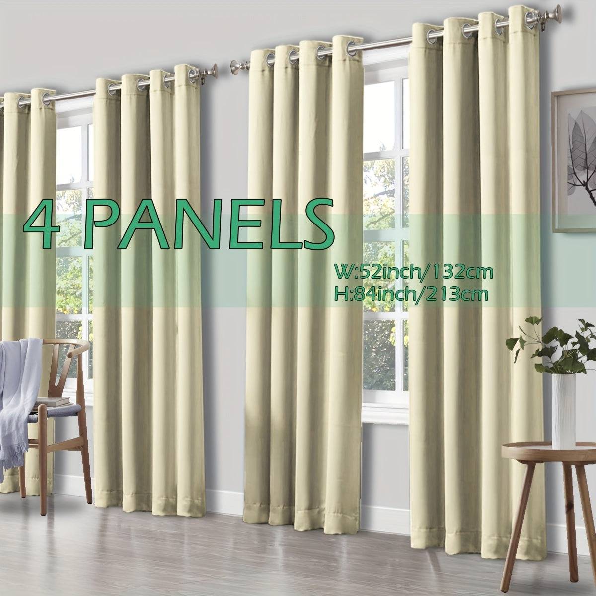 Set of 4 Thermal Blackout Curtains Triple Weave Solid Grommet Panels Insulated Patio Drapes for Complete Darkness & Comfort at Home or Office