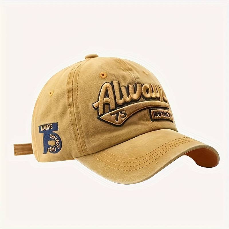 Khaki adjustable baseball cap with embroidered 'Always' design, part of 6pcs lightweight sun hats for outdoor travel and hiking.