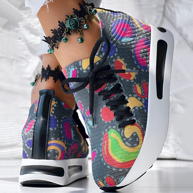 Paisley Print Slip On Sneakers With Side Lace Up Design