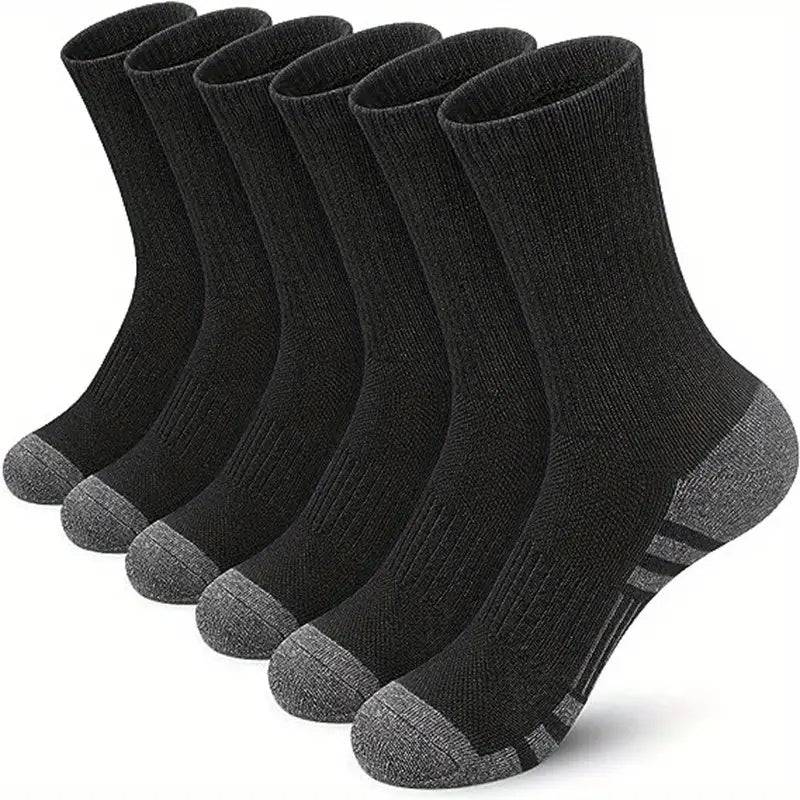 6 Pairs Men’s Mid-Crew Sports Socks, Breathable Sweat-Absorbing Athletic Socks for Basketball, Running & Outdoor Training