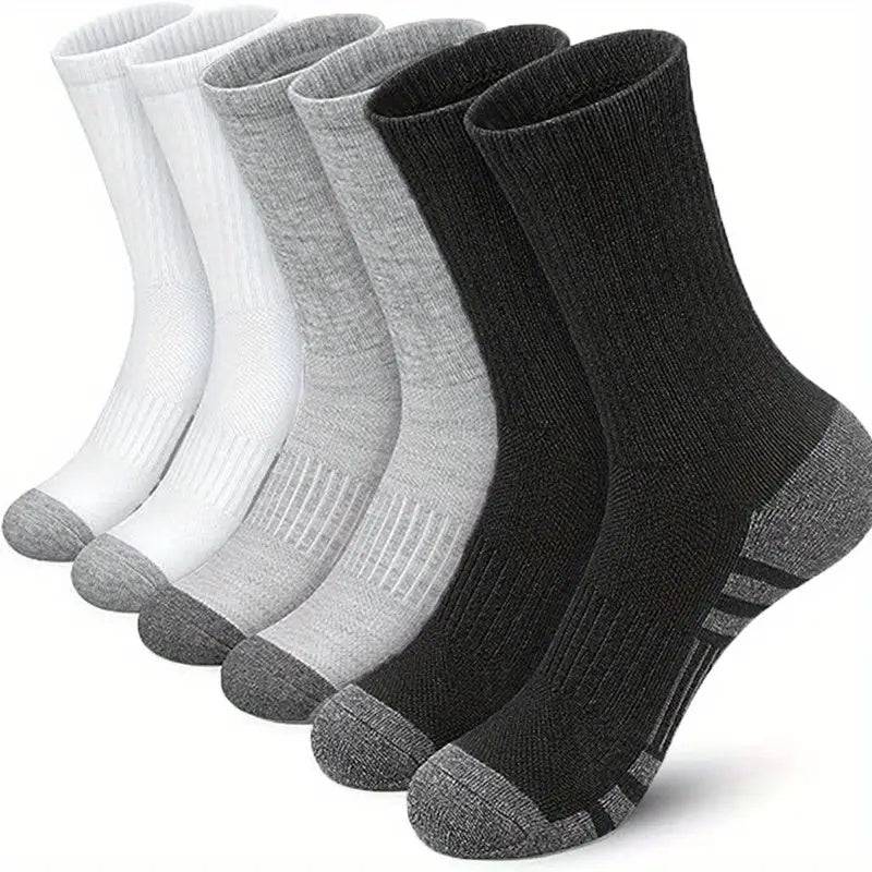 6 Pairs Men’s Mid-Crew Sports Socks, Breathable Sweat-Absorbing Athletic Socks for Basketball, Running & Outdoor Training