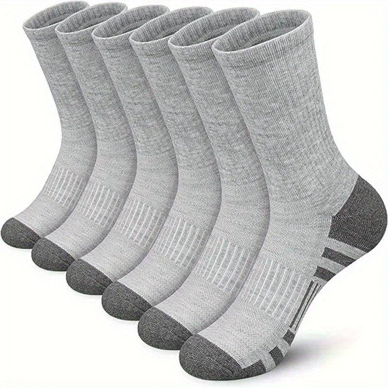 6 Pairs Men’s Mid-Crew Sports Socks, Breathable Sweat-Absorbing Athletic Socks for Basketball, Running & Outdoor Training